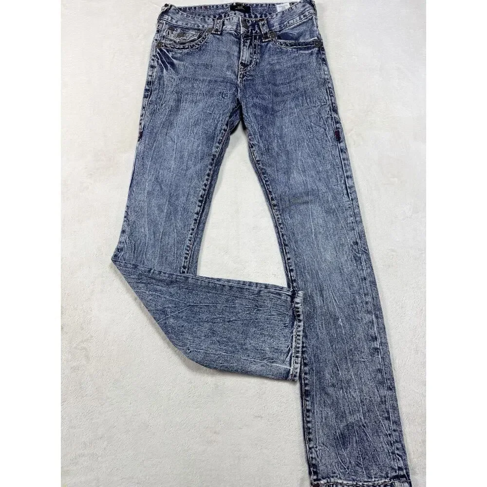 True Religion Ricky Flap Super T Acid Wash Jean Mens SZ 28 Blue Denim Y2K Grunge
